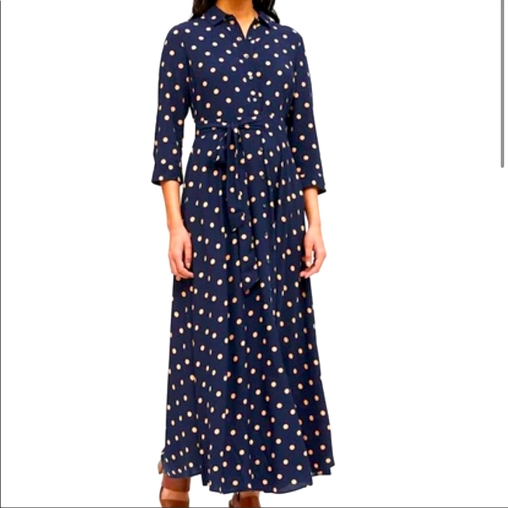 NWT Banana republic navy polka dot maxi shirt dress with belt